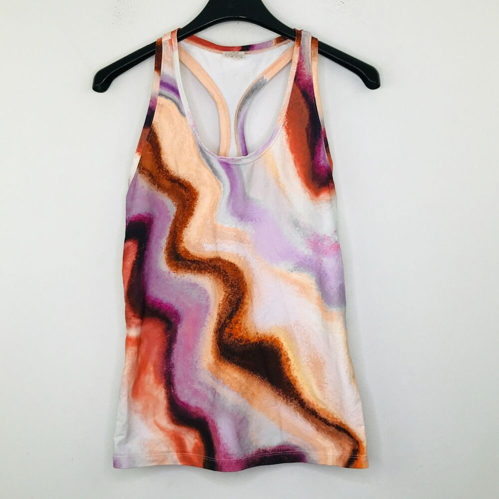 Calia Women's Medium Tank Top Orange Purple Marbled Athletic Racerback BX5